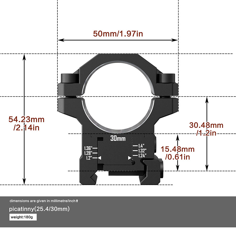 MONTURA DE ALTA PRECISION DE DISCOVEROPT AJUSTABLE PARA PICATINNY DE 22 MM Y TUPO DE 25.4/30 MM