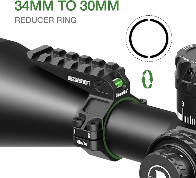 ADAPTADOR ALTO PRECISION DE DISCOVERYOPT DE ANILLO DE ALCANCE DE 30/34MM CON RIEL PICATINNY Y CON  NIVEL DE BURBUJA